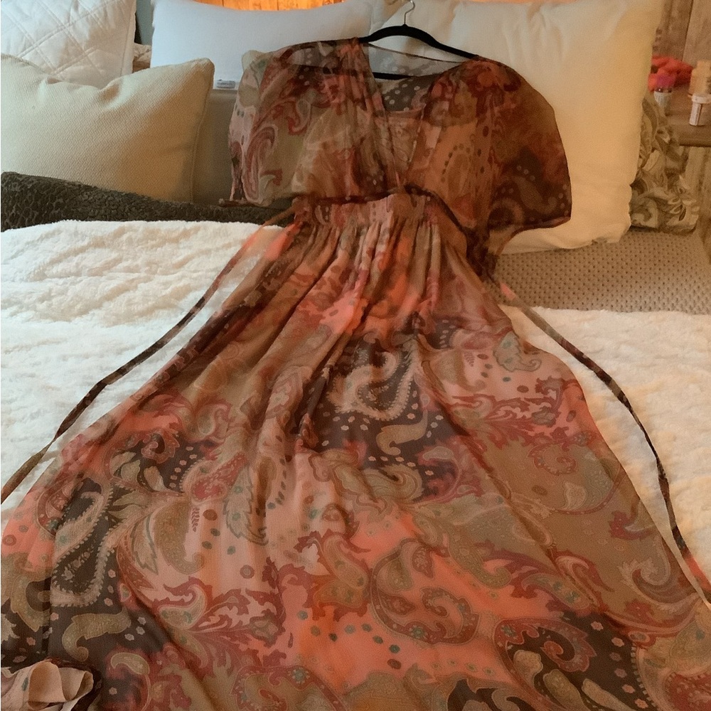 Sundance Pink and Brown Paisley Maxi Dress.